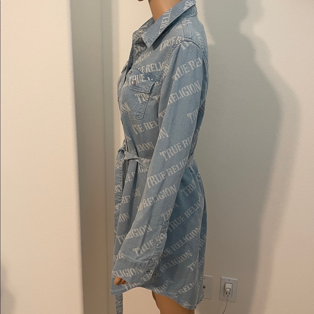 NWT True Religion Denim Logo Blue Shirt Dress - Picture 8 of 16